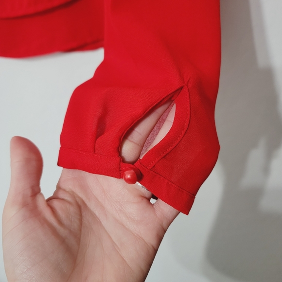Haute Monde Top Long Sleeve Chiffon Red Small - Picture 2 of 14